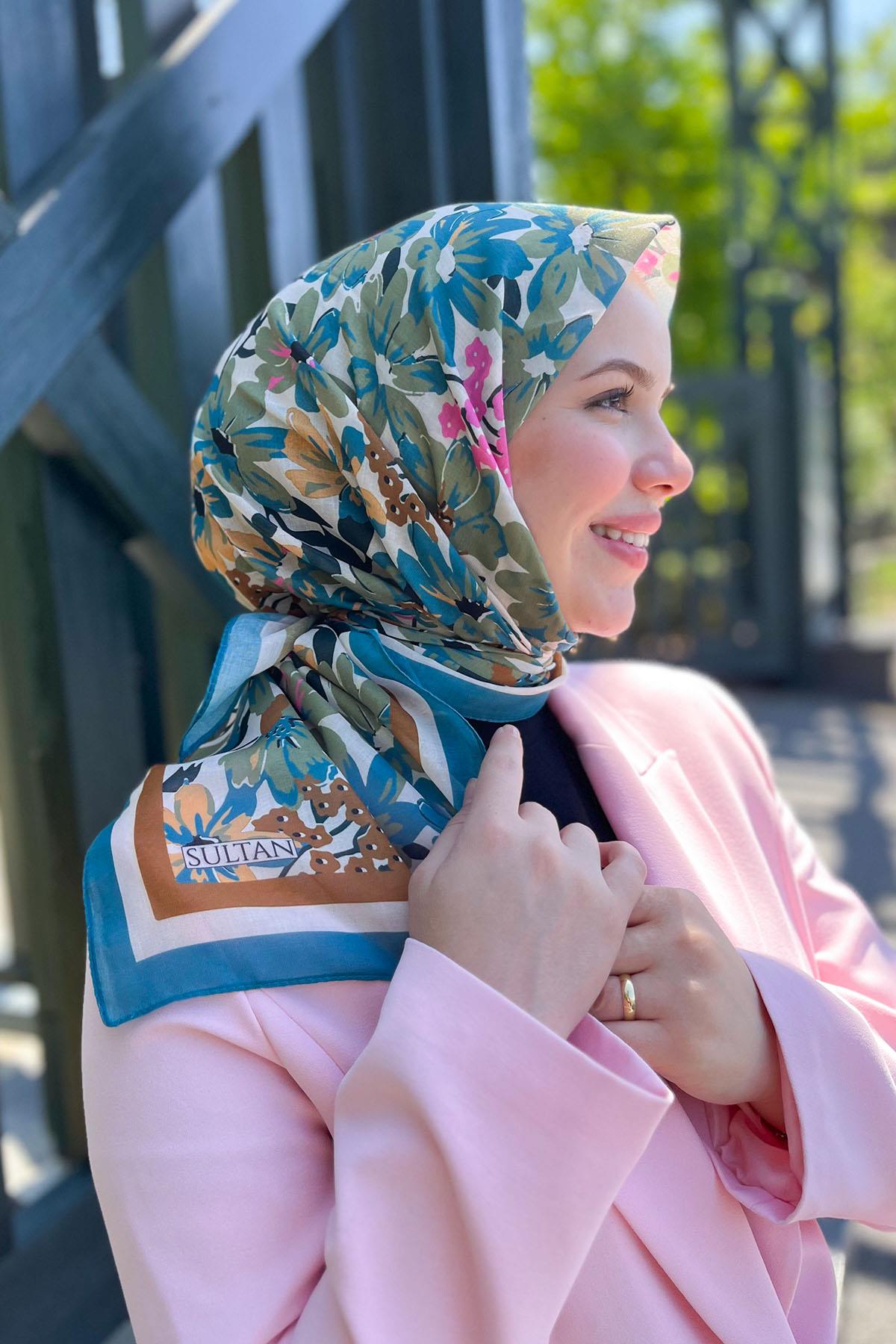 Sultan Fresh Pamuk Eşarp - Dolu Çiçek Deseni - SFE007-06