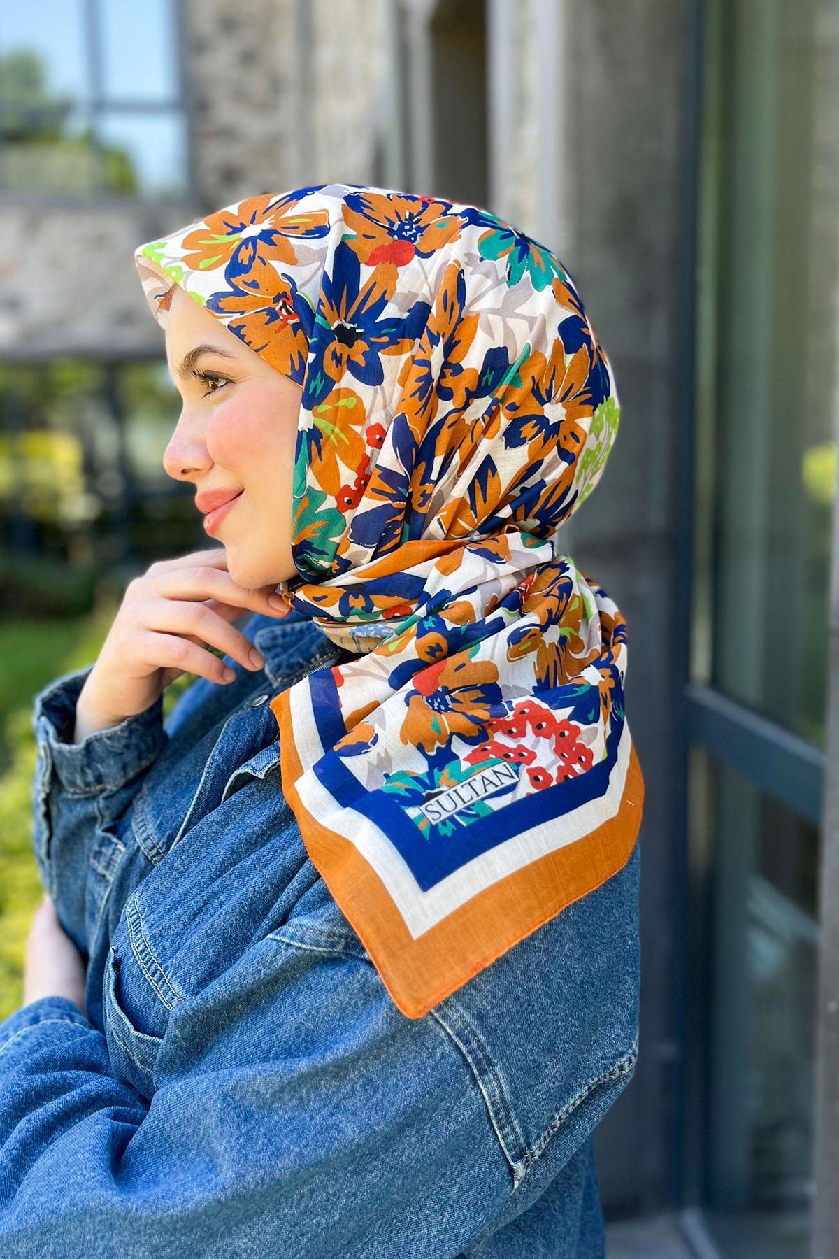 Sultan Fresh Pamuk Eşarp - Dolu Çiçek Deseni - SFE007-12