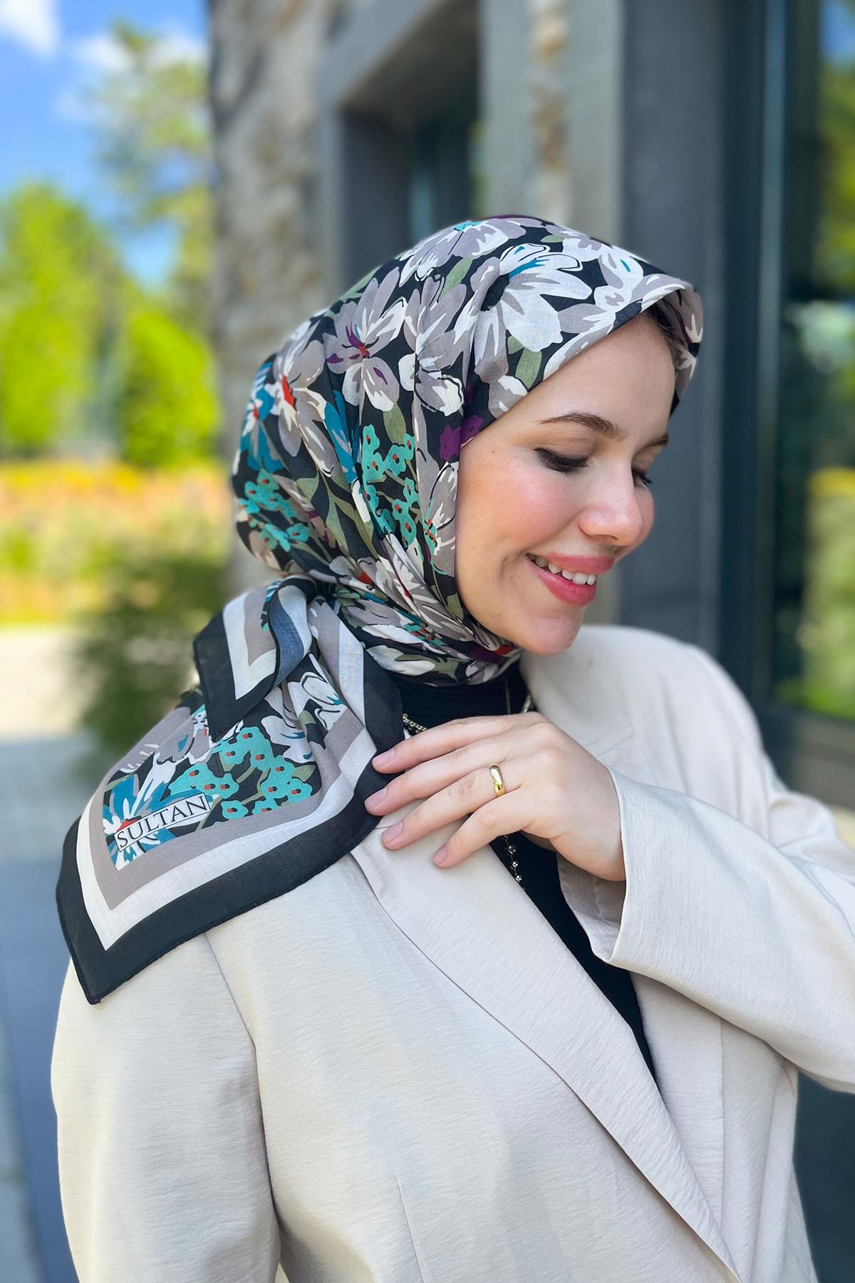 Sultan Fresh Pamuk Eşarp - Dolu Çiçek Deseni - SFE007-04