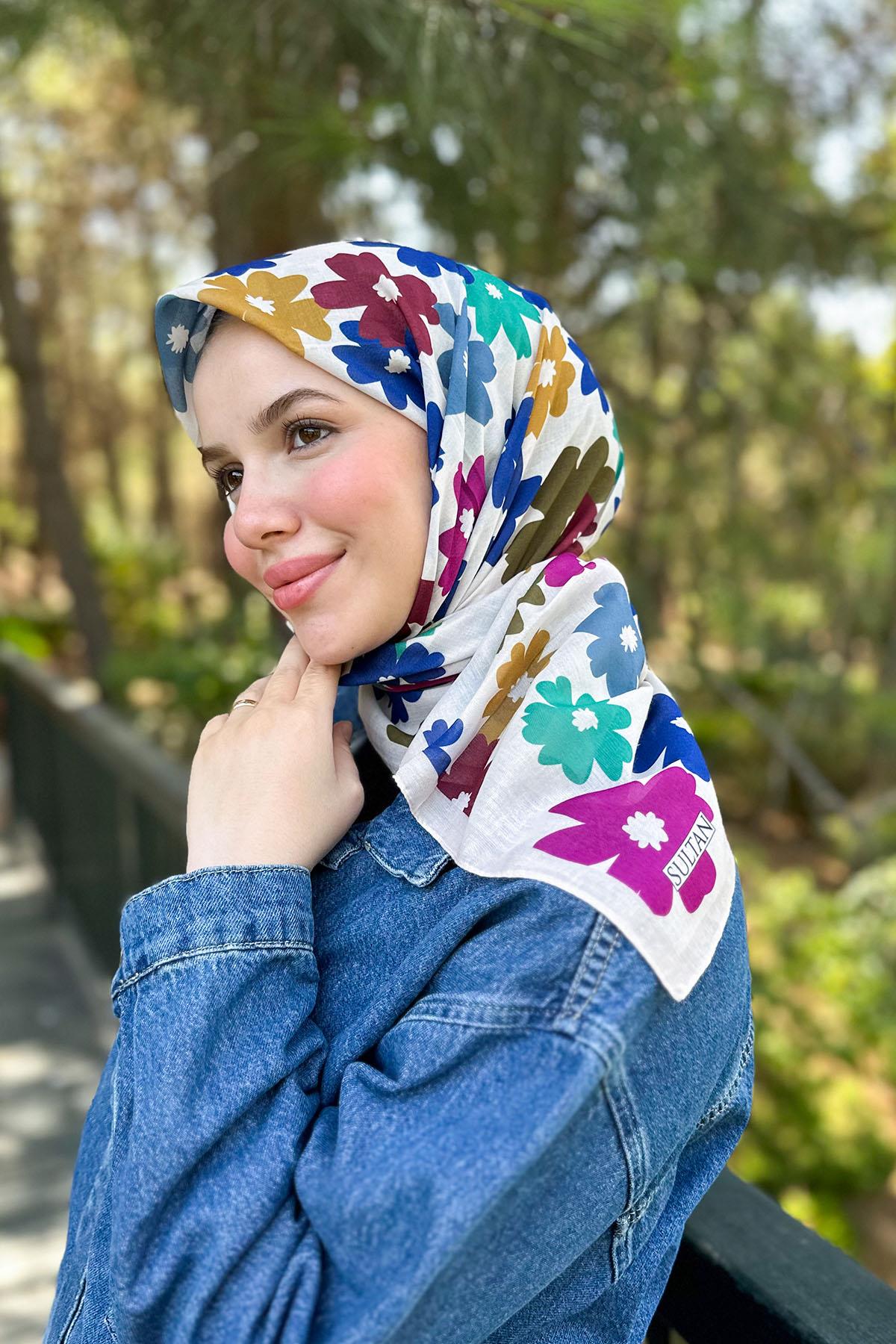 Sultan Fresh Pamuk Eşarp - Uçuşan Çiçekler - SFE009-13