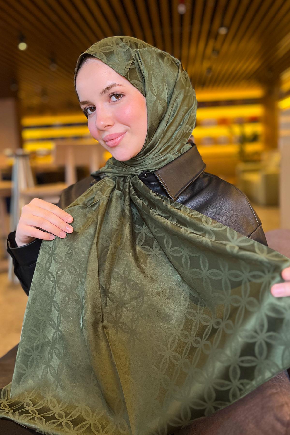 Sultan Jakarlı Şal - Çiçek Desen - SLJ001-09 - Haki