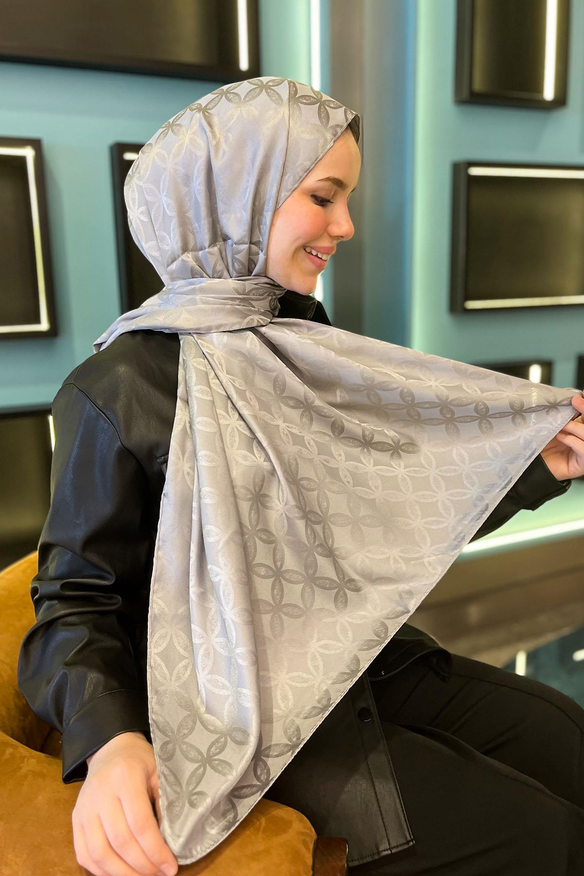 Sultan Jakarlı Şal - Çiçek Desen - SLJ001-16 - Gri