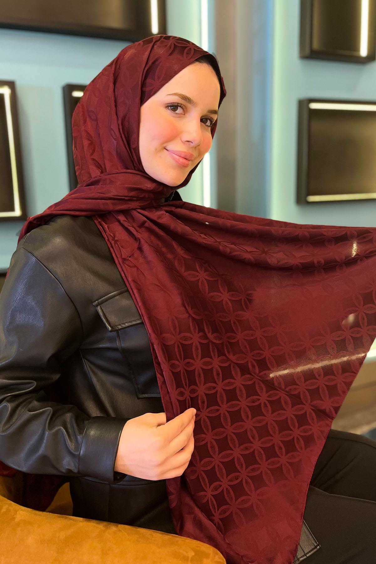 Sultan Jakarlı Şal - Çiçek Desen - SLJ001-14 - Bordo