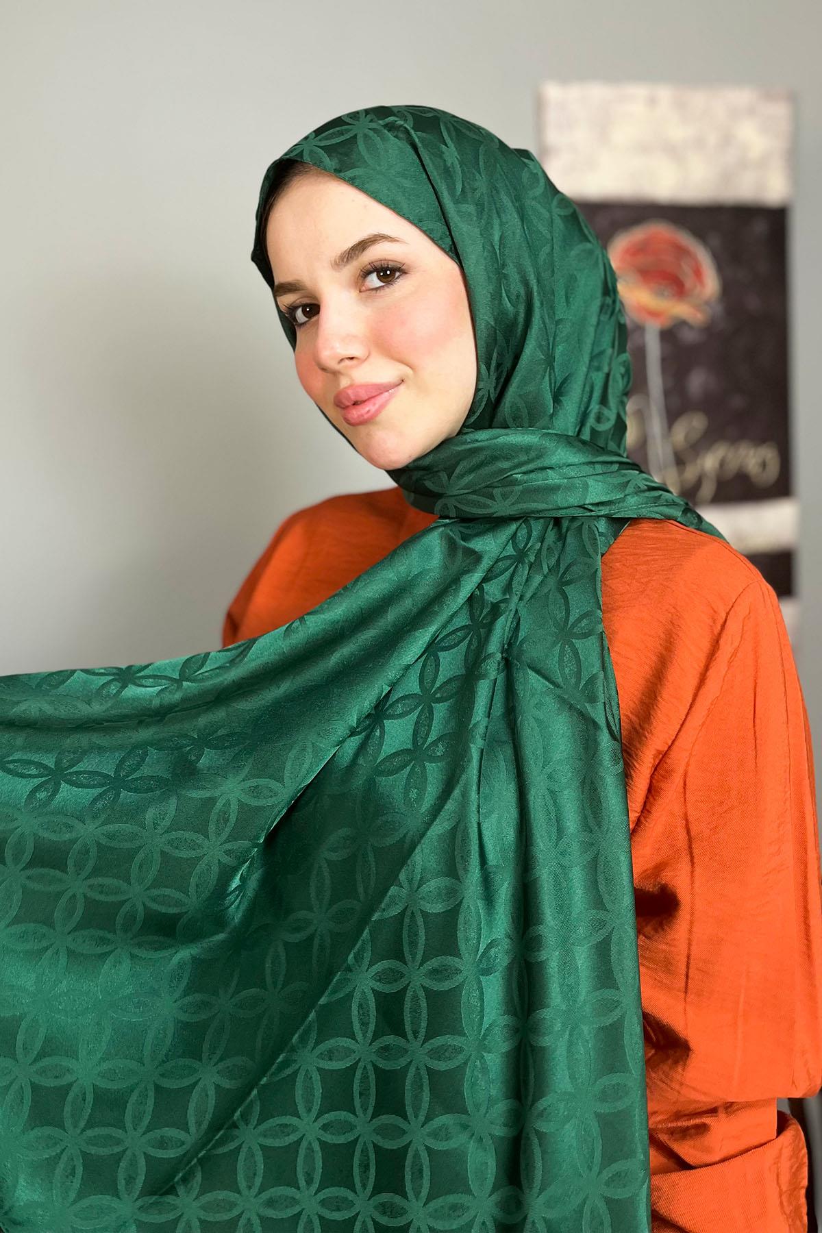 Sultan Jakarlı Şal - Çiçek Desen - SLJ001-17 - Yeşil