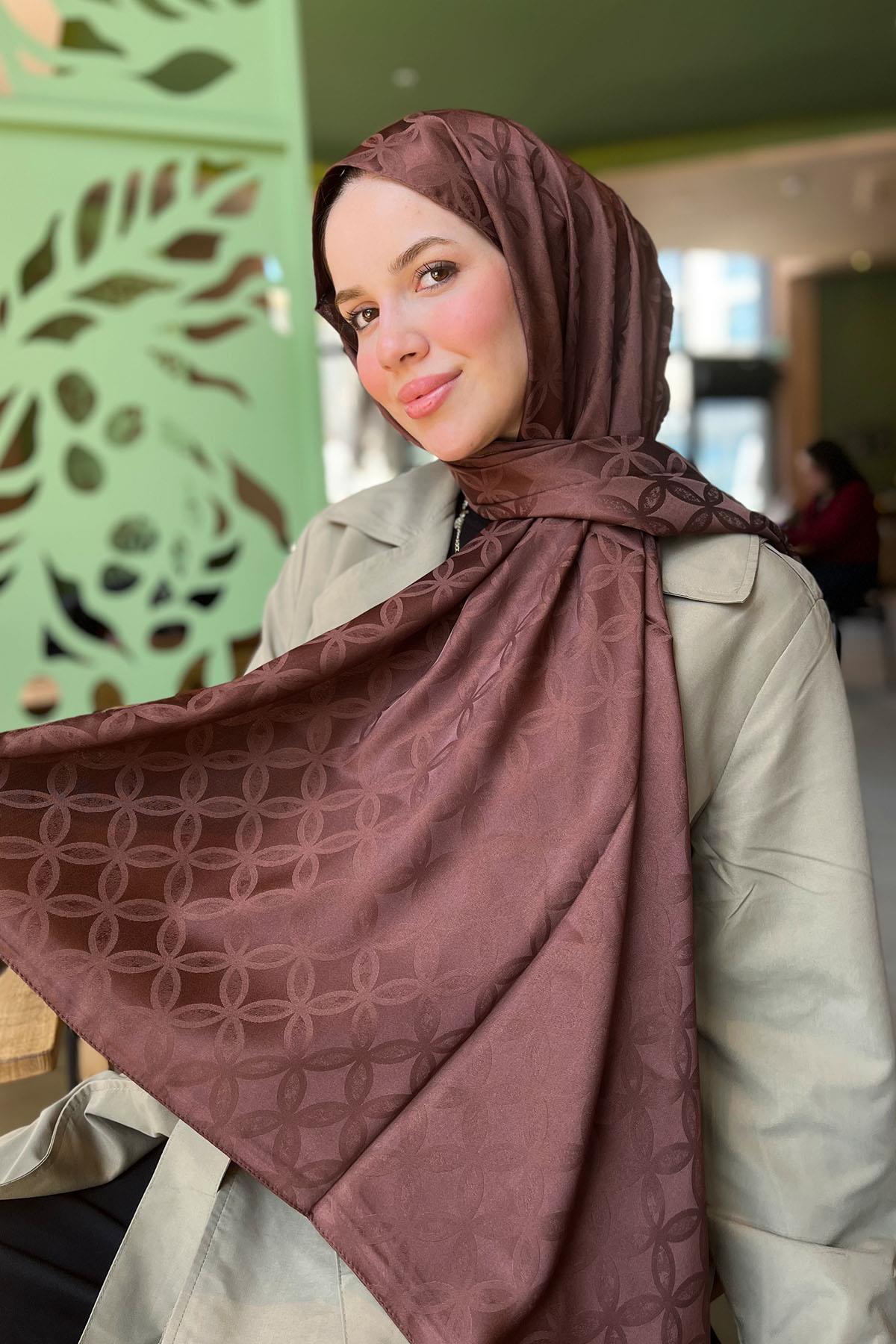 Sultan Jakarlı Şal - Çiçek Desen - SLJ001-13 - Kahve