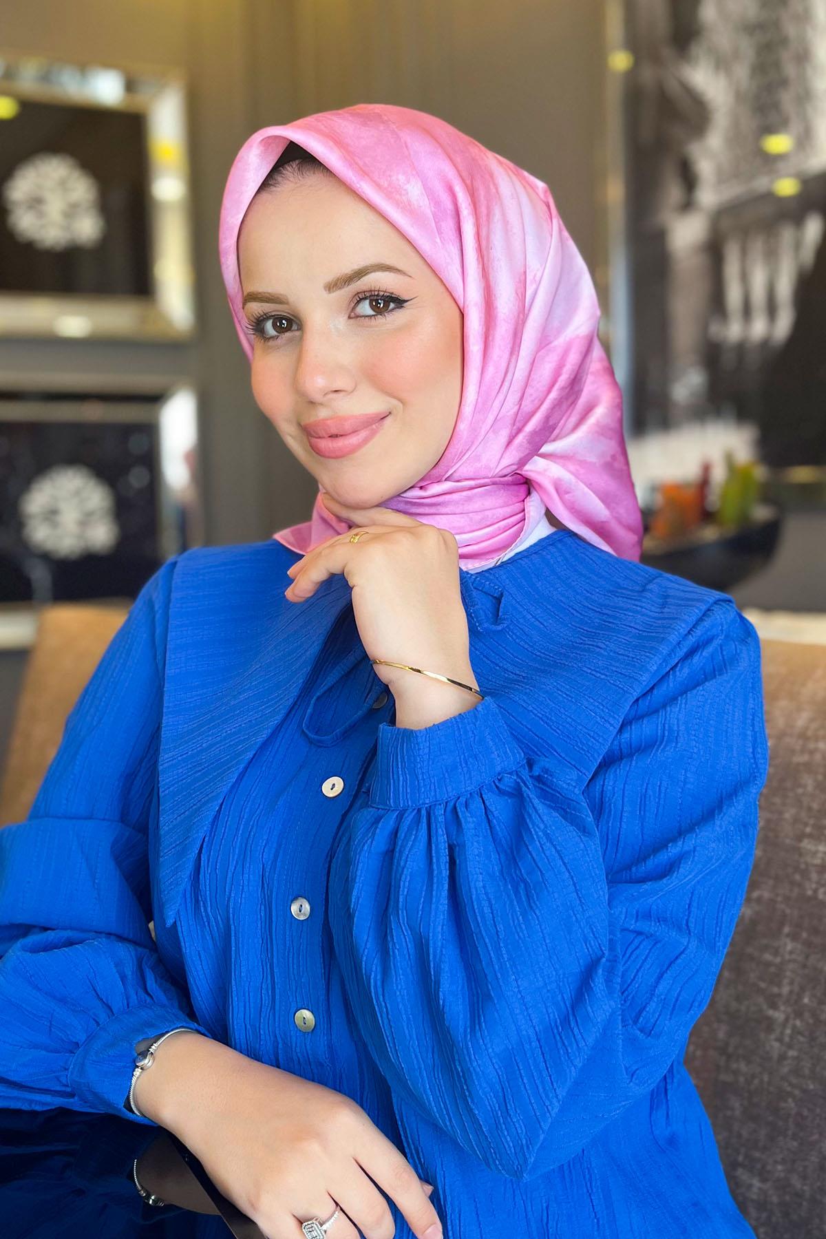 Sultan Kristal Eşarp - Bulut Desen - SKE96 - Şeker Pembe