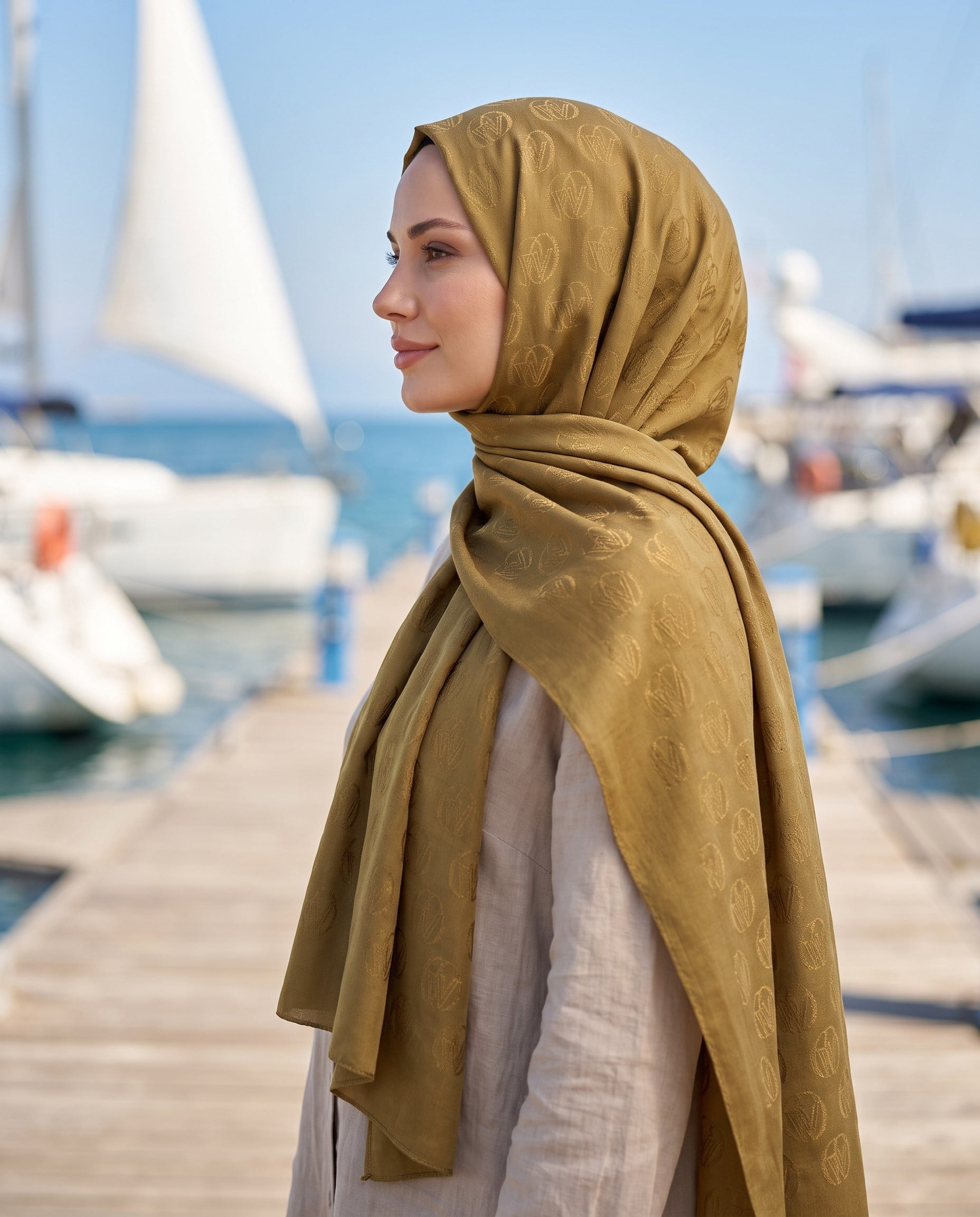 Valentino Orlandi Alia, Jakarlı Lyocell Şal - Logo Desen - 22 - Camel