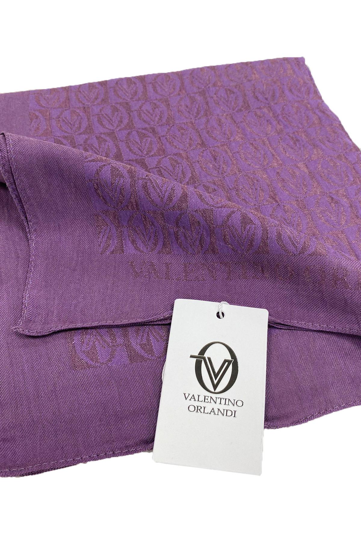 Valentino Orlandi Alia, Jakarlı Lyocell Eşarp - Dama Desen - 15 - Mor