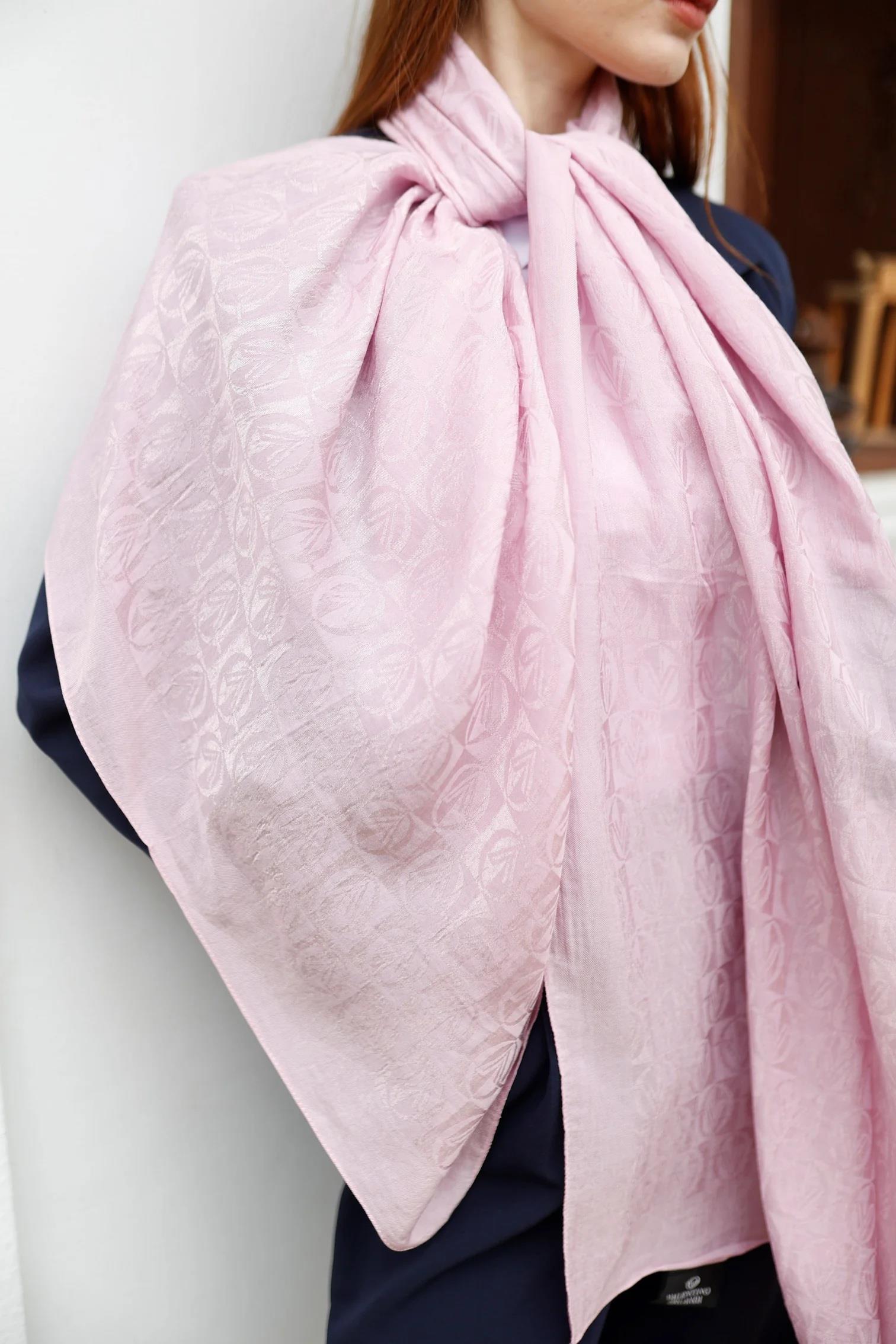 Valentino Orlandi Alia, Jakarlı Lyocell Şal - Dama Desen - 13 - Pudra