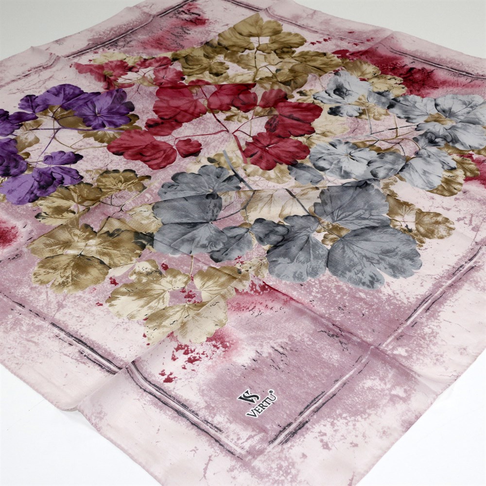 Vertu Çerçeveli Çiçek Desen Yazma - 02 Pembe