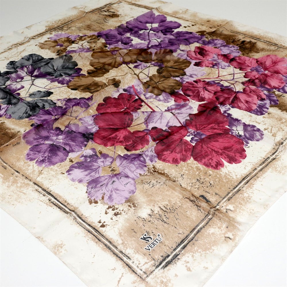 Vertu Çerçeveli Çiçek Desen Yazma - 10 Mürdüm