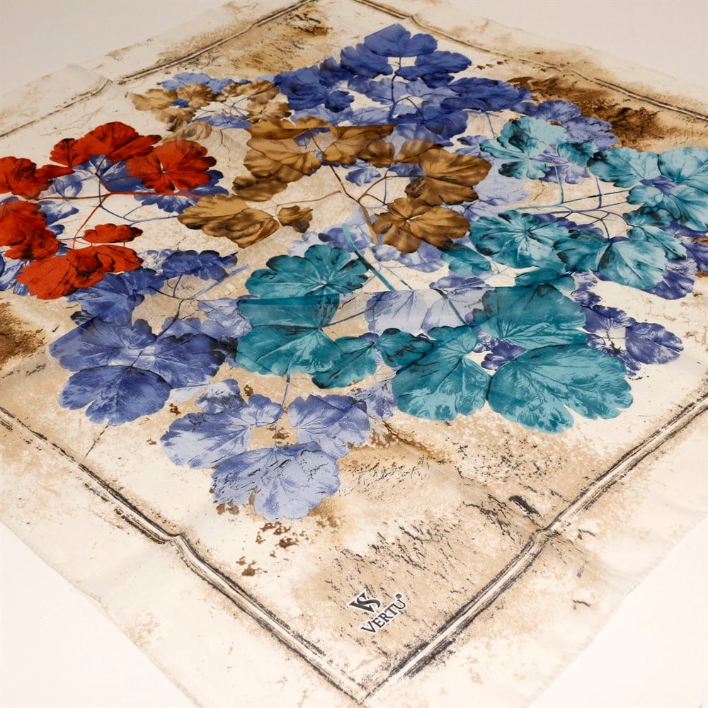 Vertu Çerçeveli Çiçek Desen Yazma - 15 Mavi