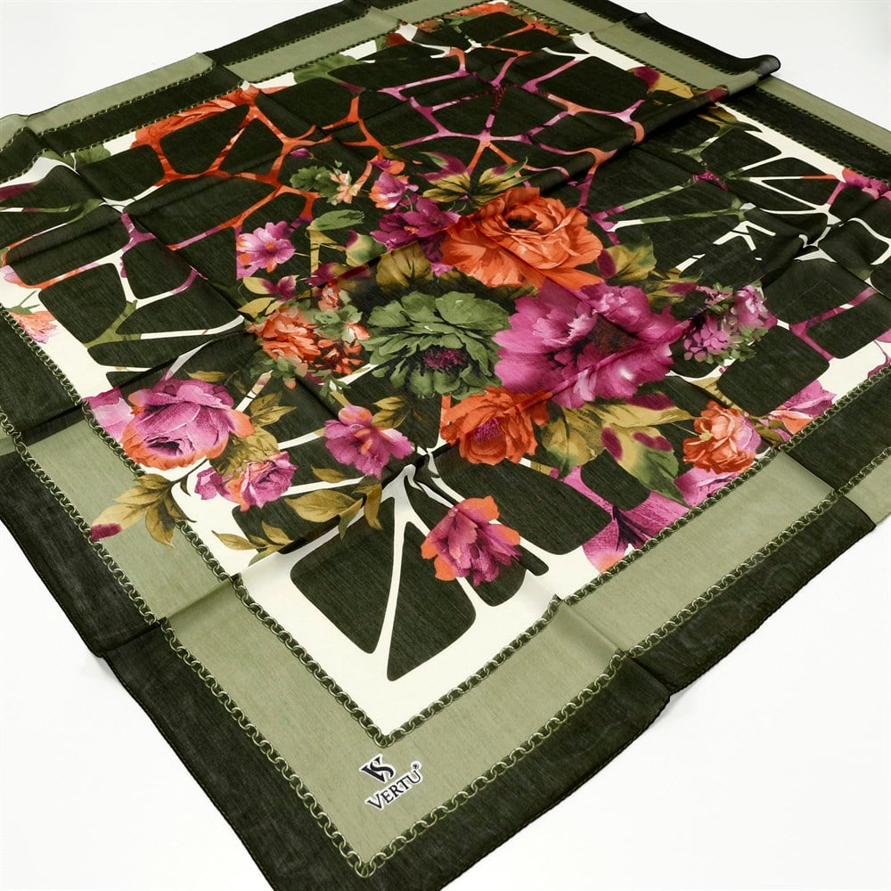 Vertu Çiçek Desenli Yazma 07 Haki