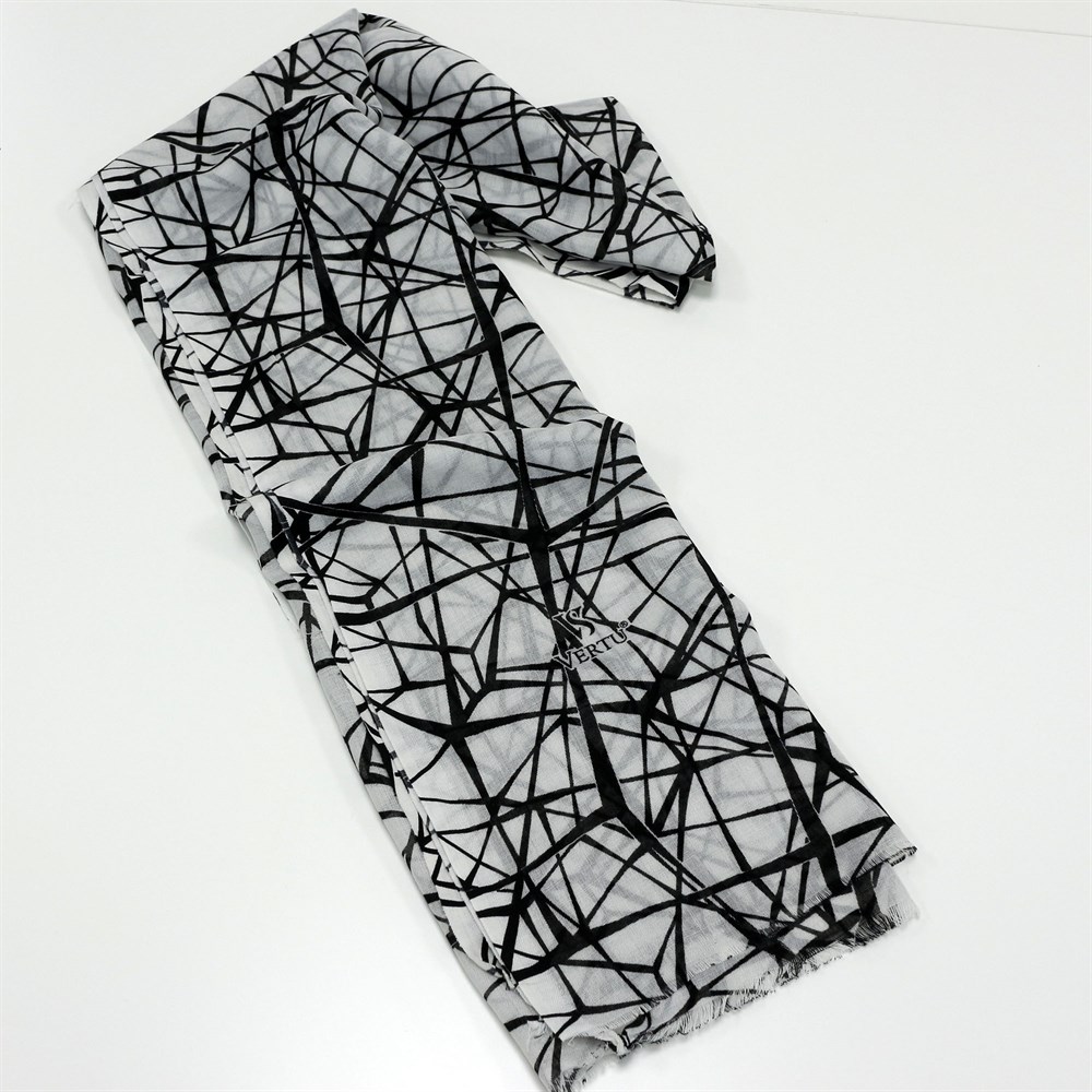 Vertu Geometrik Baskılı Şal - 352 Siyah, Beyaz