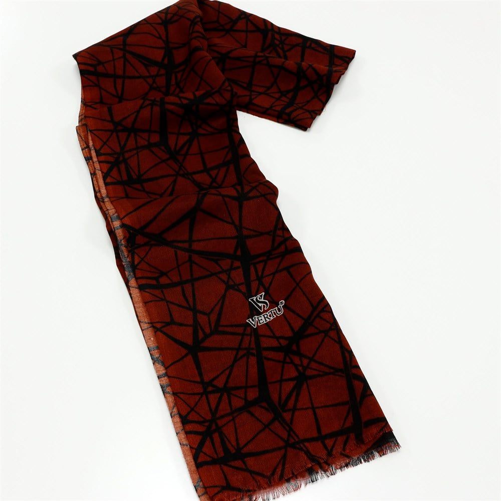 Vertu Geometrik Baskılı Şal - 392 Kiremit