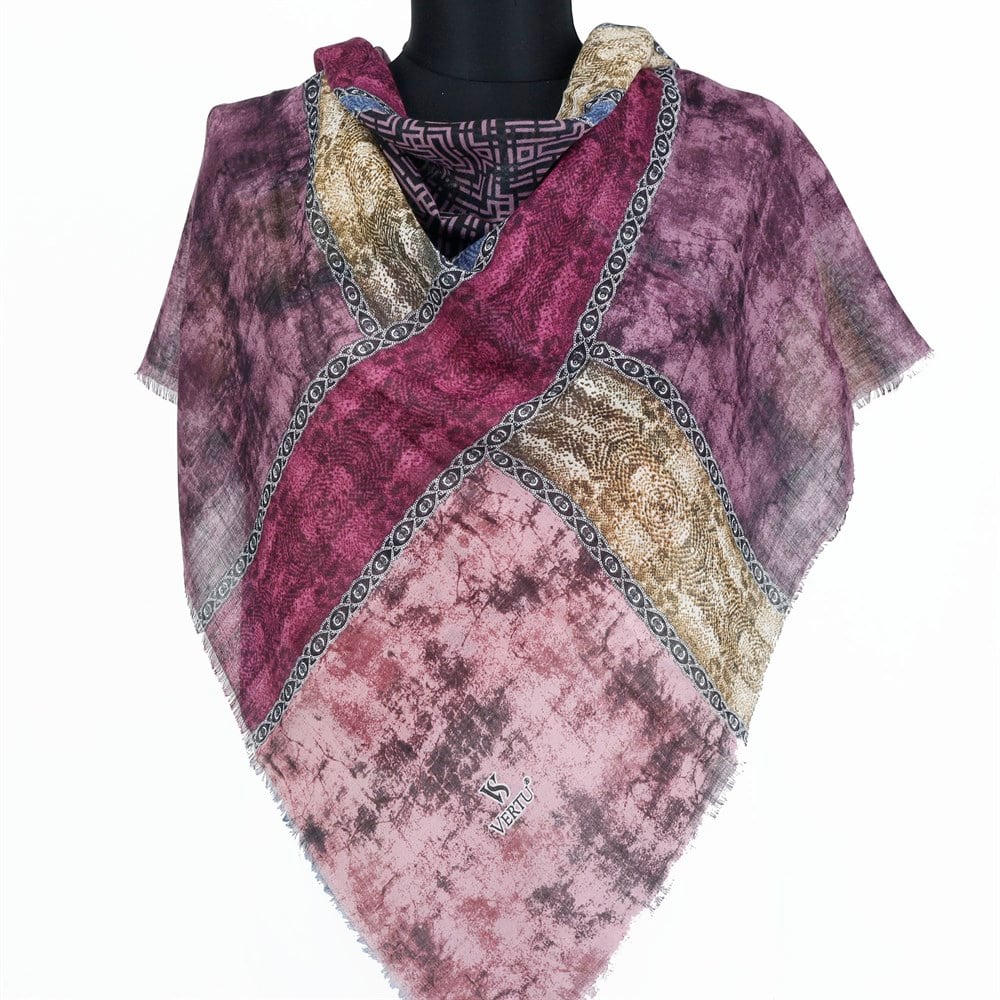 Vertu Geometrik Desen Flamlı Eşarp - 01 Mor