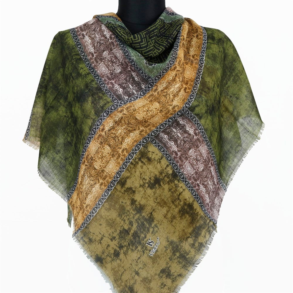 Vertu Geometrik Desen Flamlı Eşarp - 11 Yeşil