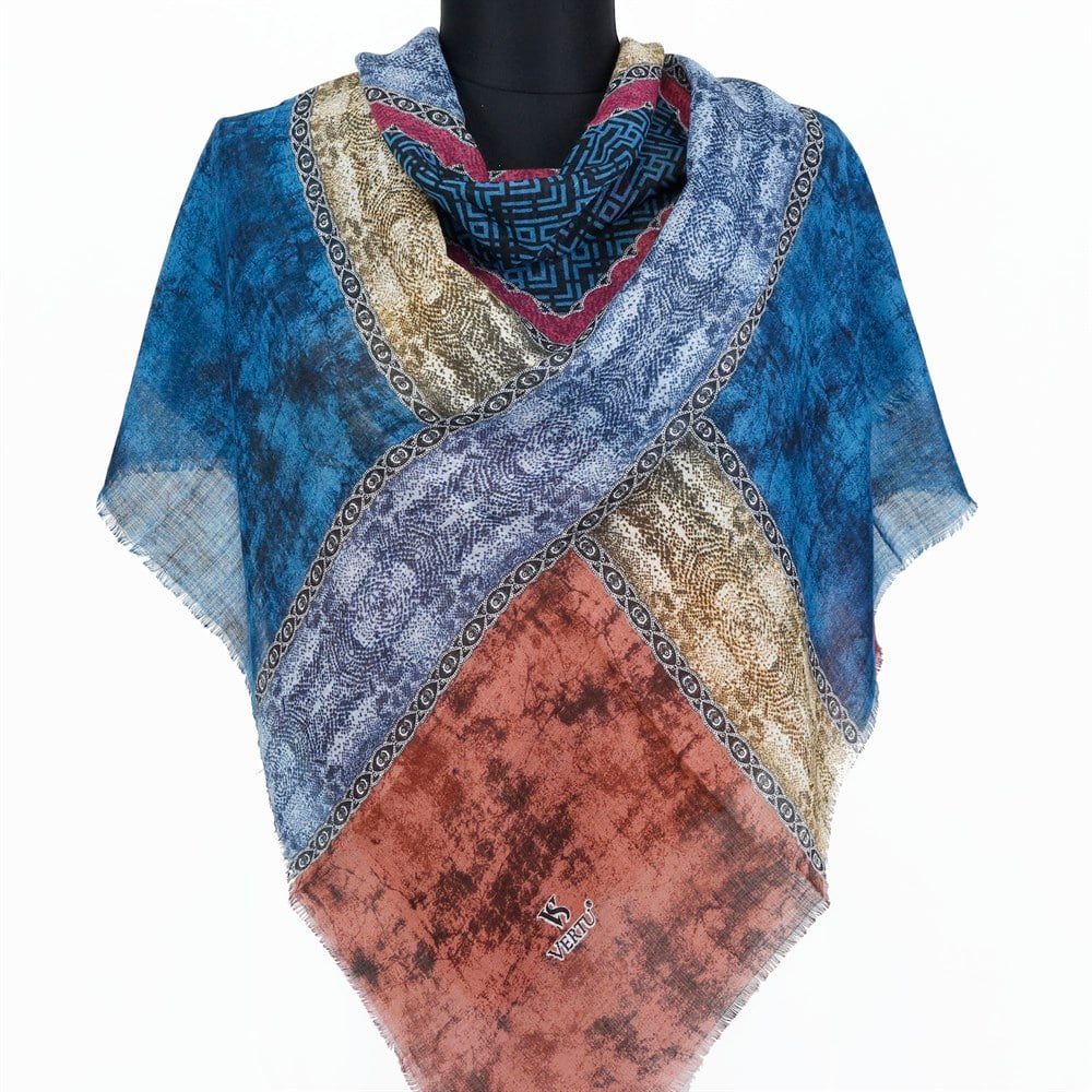 Vertu Geometrik Desen Flamlı Eşarp - 13 Petrol