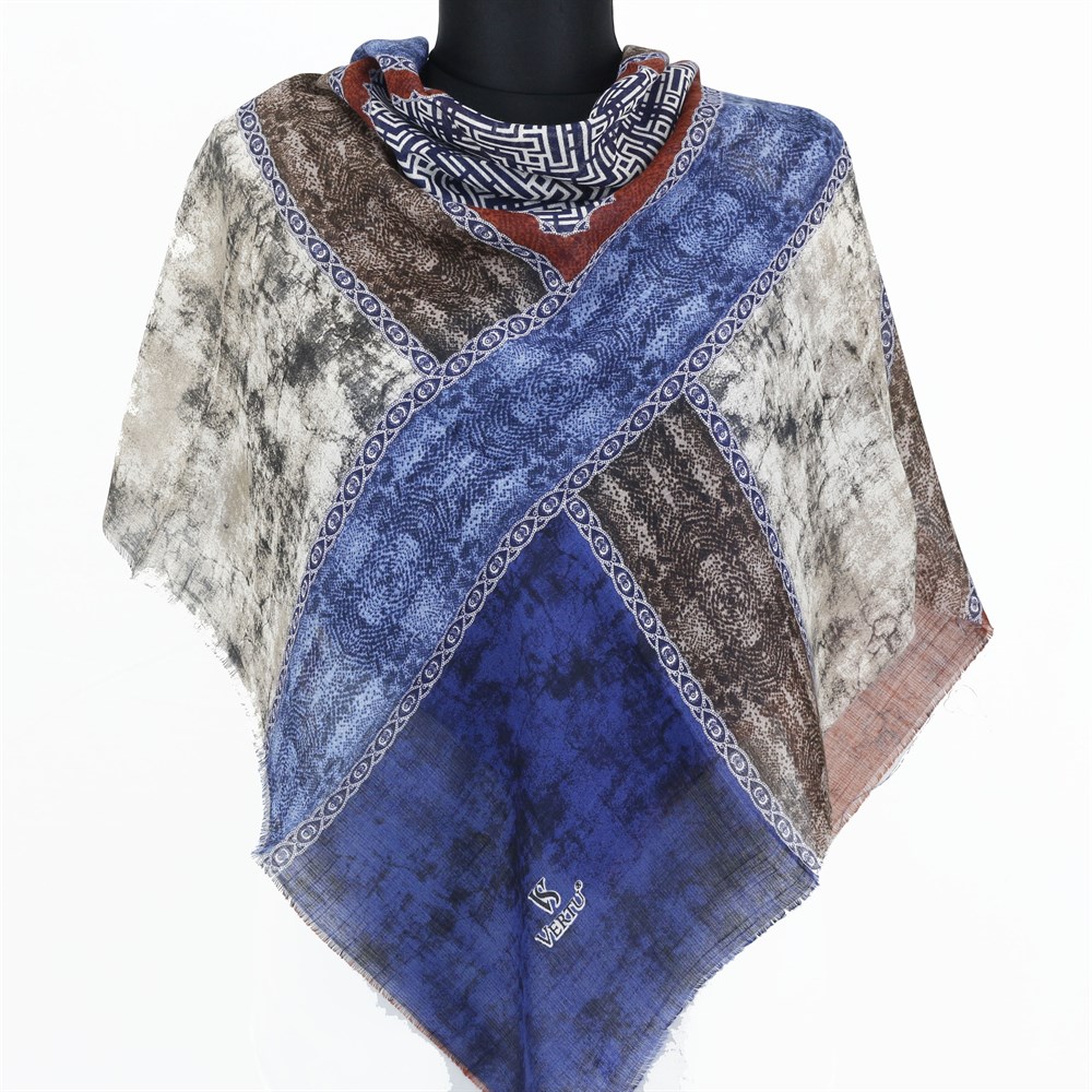 Vertu Geometrik Desen Flamlı Eşarp - 15 Mavi, Kiremit