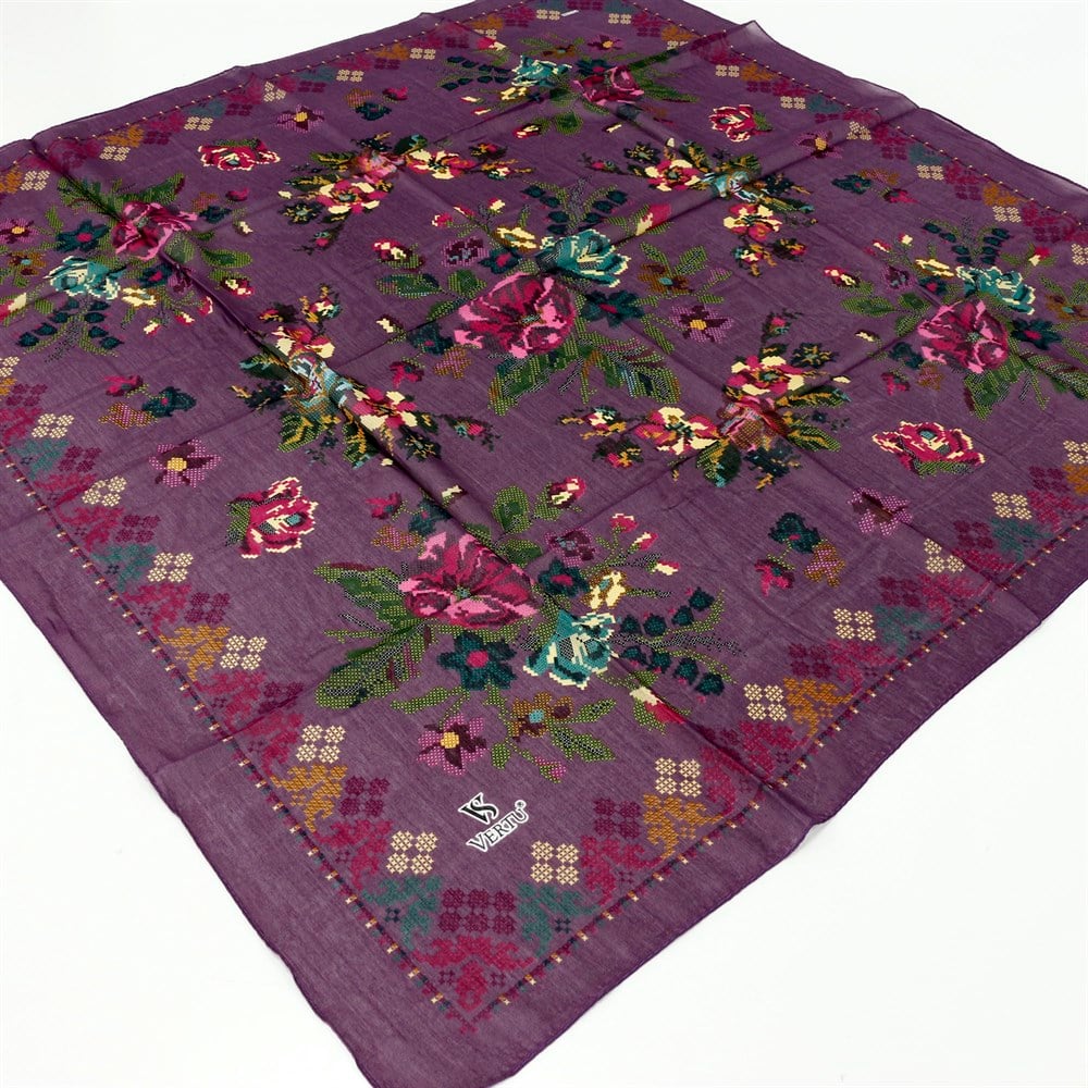 Vertu Kanaviçe Desenli Yazma - 10 Mor