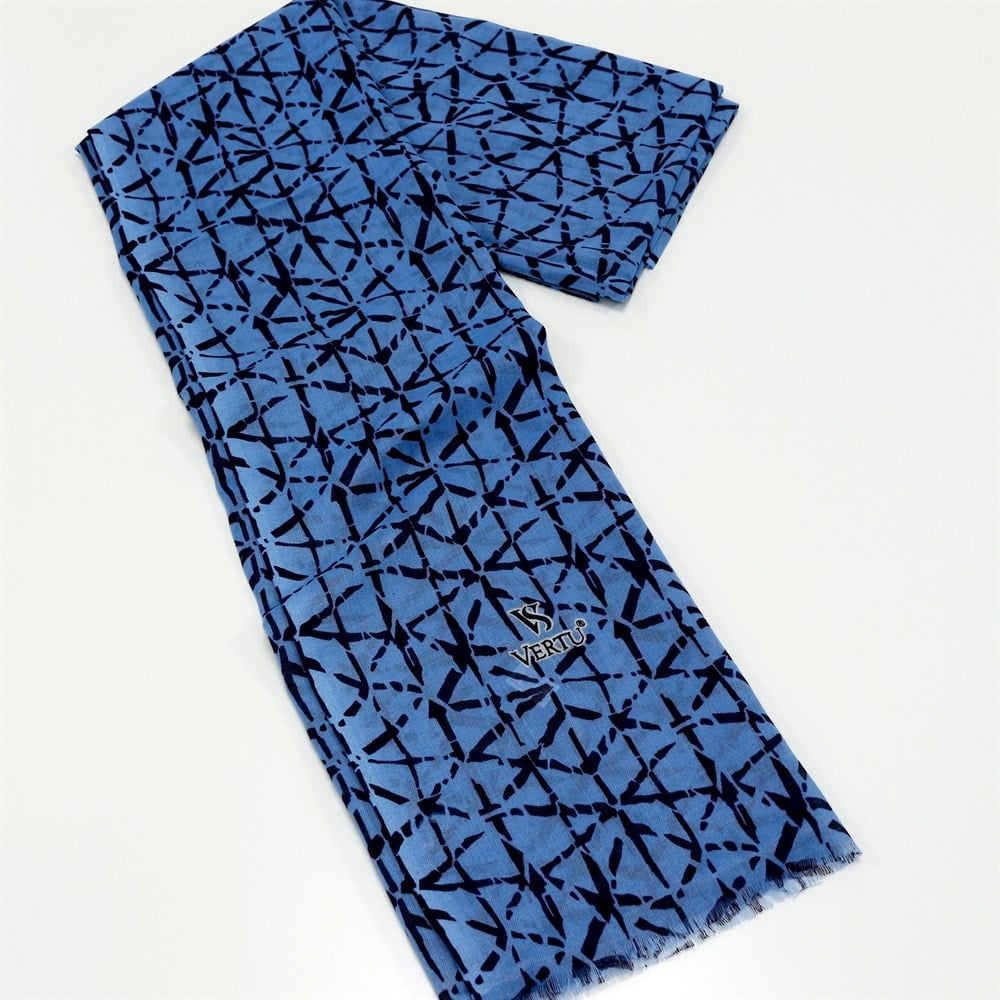 Vertu Karışık Çizgi Desen Baskılı Şal - 200 Mavi