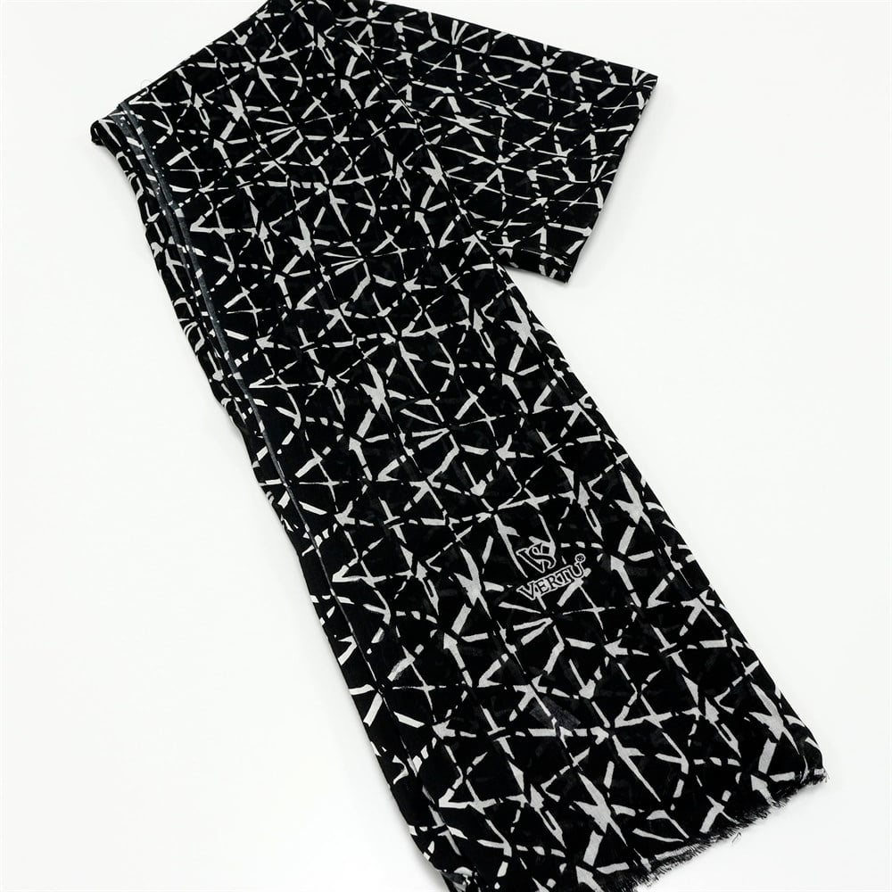 Vertu Karışık Çizgi Desen Baskılı Şal - 85 Siyah