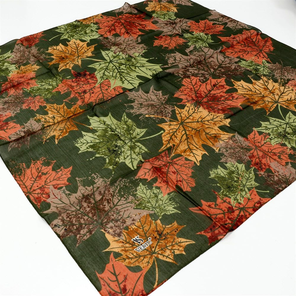 Vertu Yaprak Desenli Yazma - 07 Haki