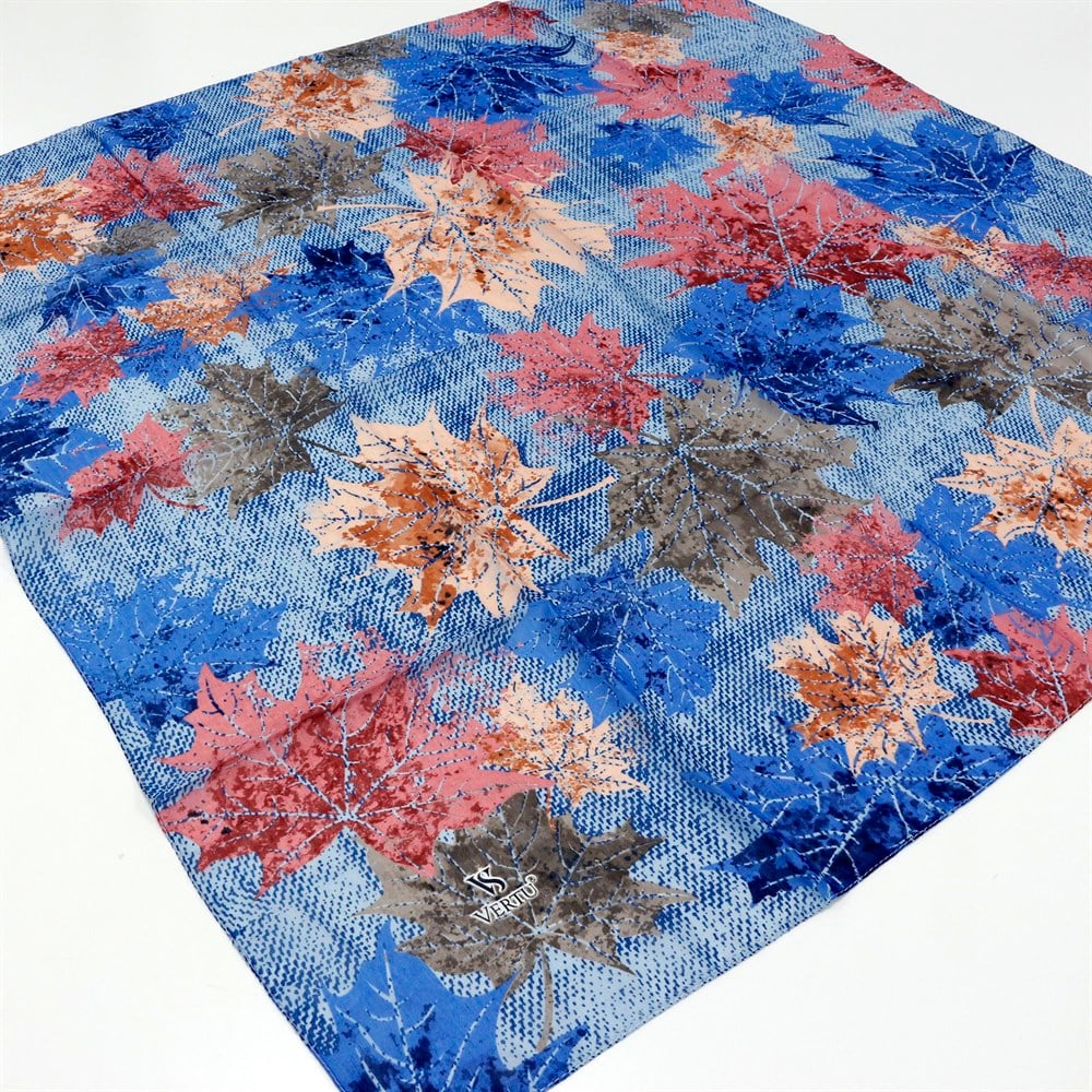 Vertu Yaprak Desenli Yazma - 14 Mavi