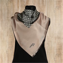 Armine Trend Dijital Baskılı Tafta Eşarp - Geometrik Desen, Kareli - 2170 B20 - Vizon Kahve, Füme