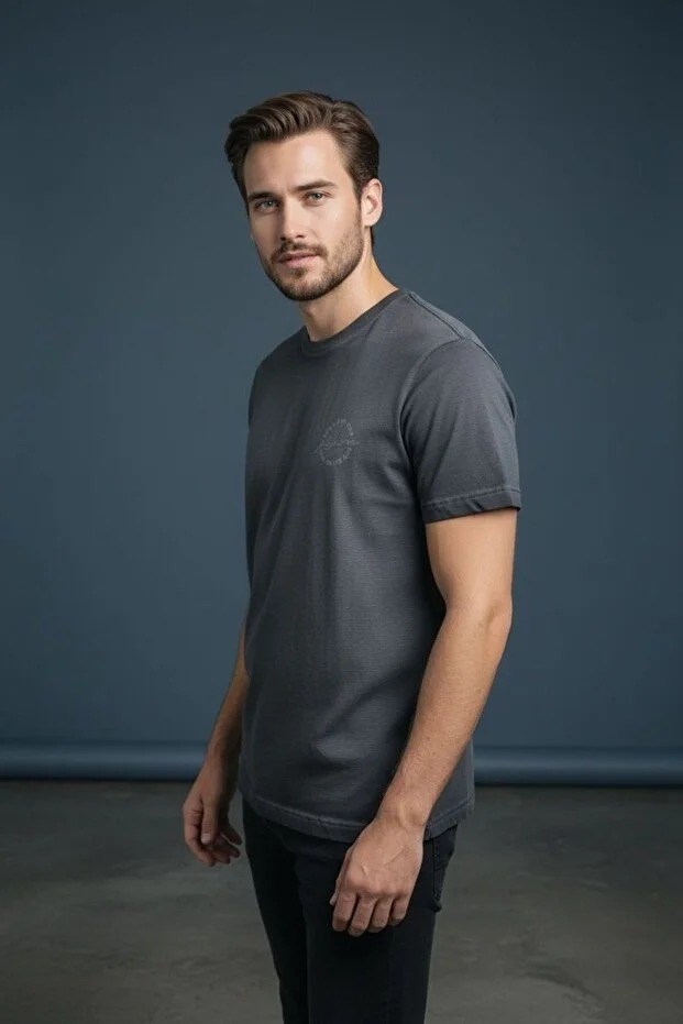 Erkek Basic Tişört Slim Fit Bisiklet Yaka Pamuklu Rahat Günlük T-Shirt Siyah-179