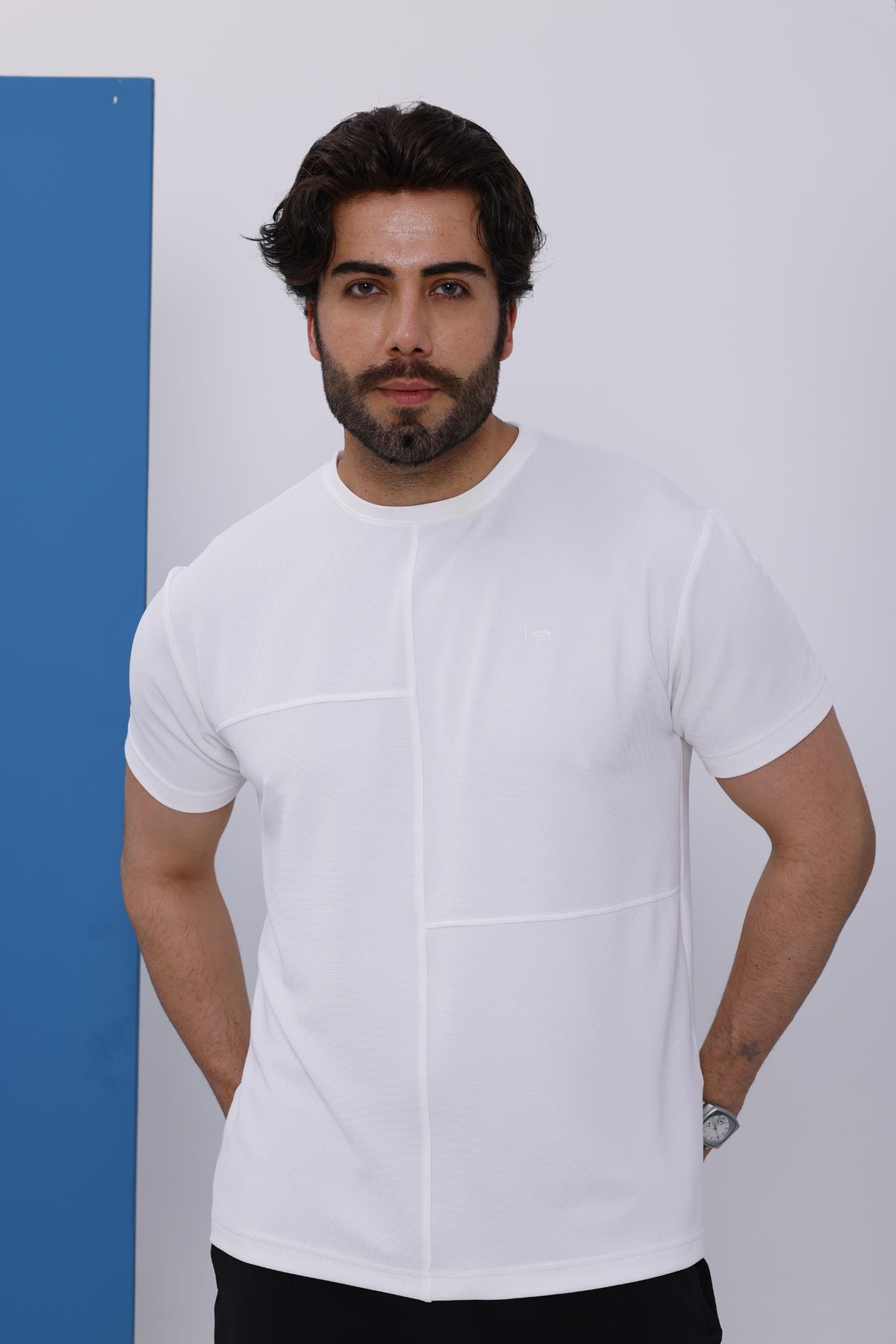 Erkek Beyaz Bisiklet Yaka Normal ve Battal Beden T-Shirt - 172