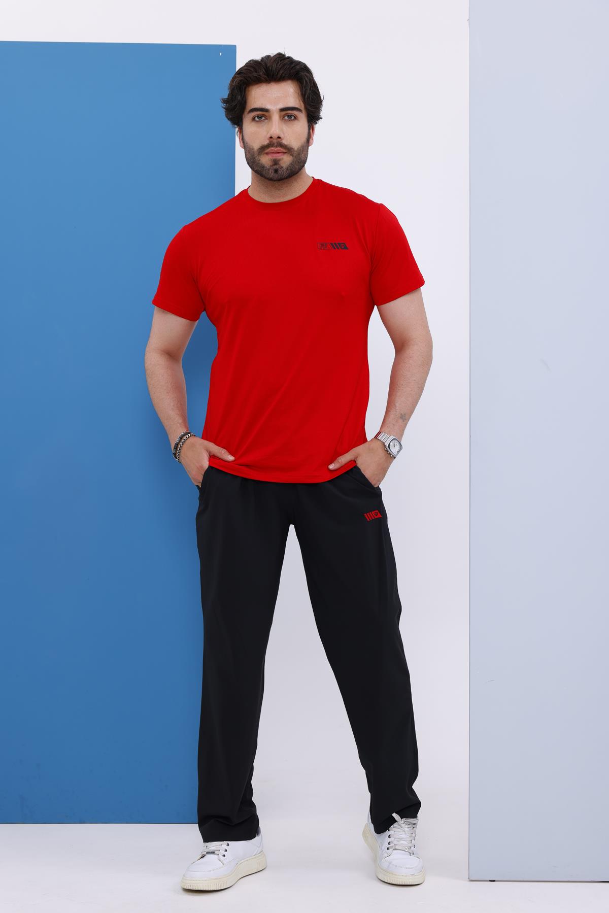 Erkek Battal Beden Kırmızı Bisiklet Yaka T-shirt Alt-üst Takımı - 101