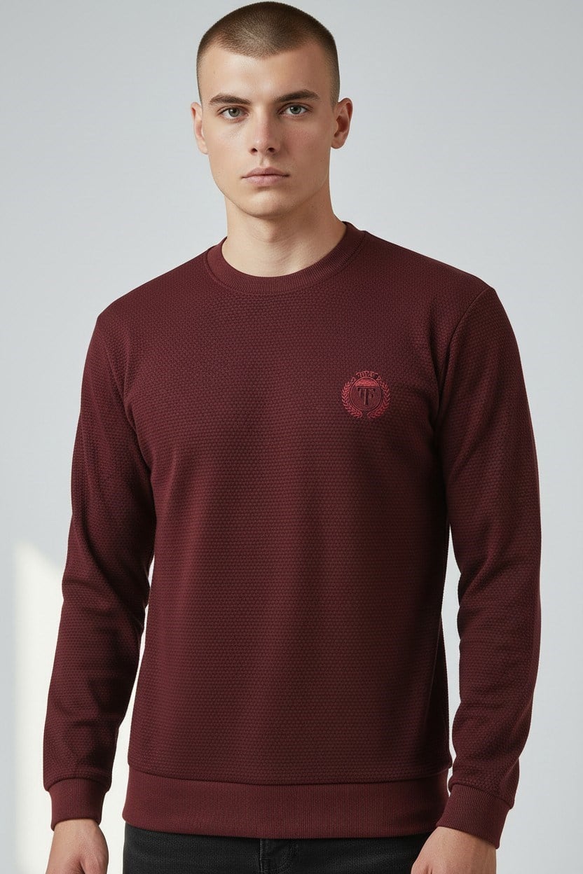 Erkek Vişne Mare Jaker Kumaş Bisiklet Yaka Sweatshirt - 76566