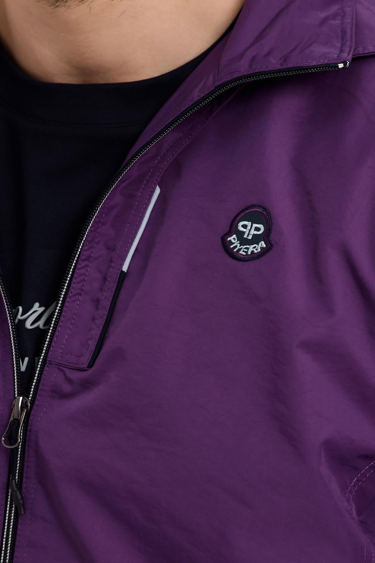 Erkek Mor Paraşüt Kumaş Dik Yaka Fermuarlı Eşofman Takımı - 4045