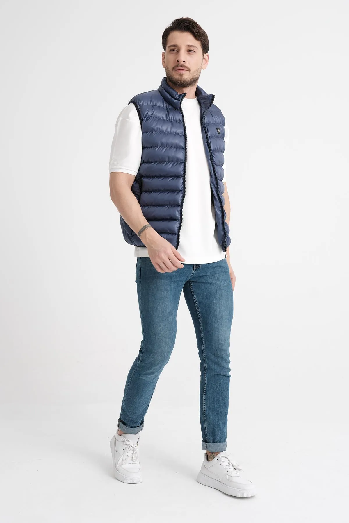 Erkek Polyester Elyas Açık Lacivert Kapitone Yelek - 1004