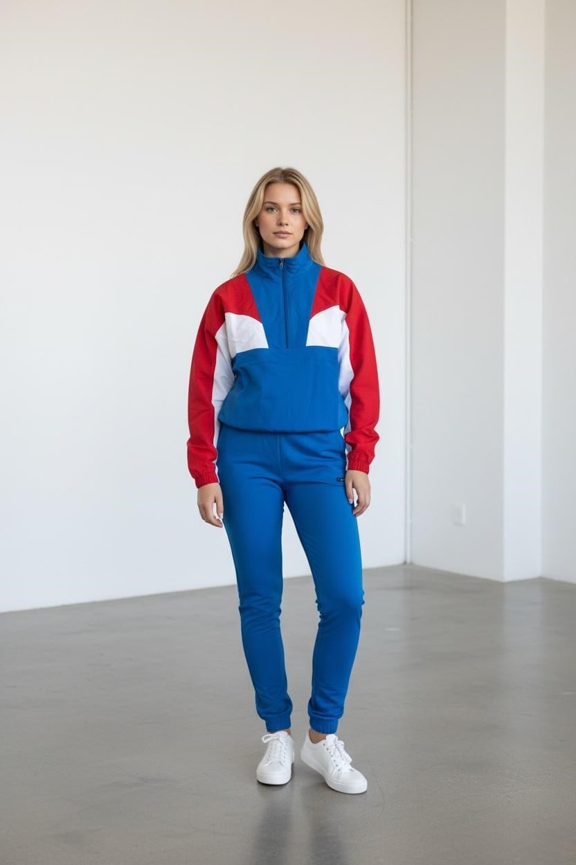 Kadın İki İplik Dik Fermuarlı Yaka Lastikli Paça Uzun Kollu Mavi Eşofman Takımı - 7774