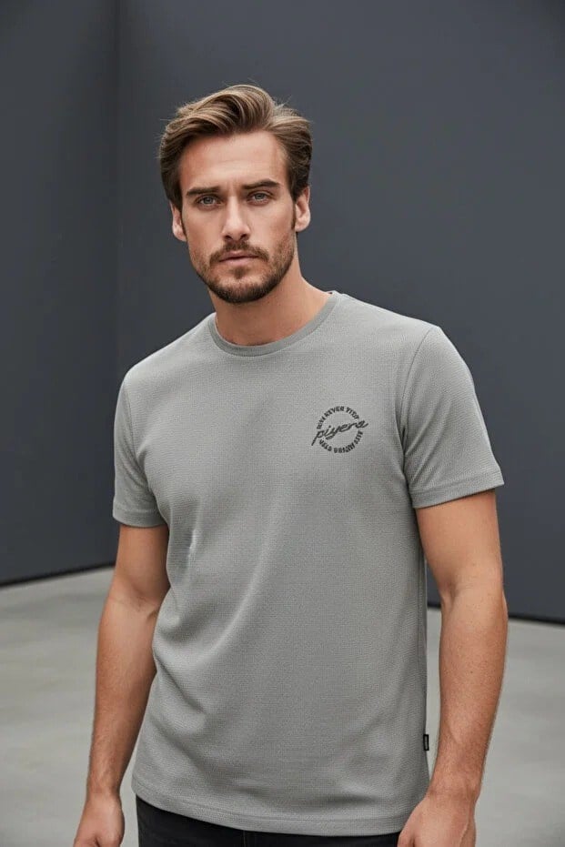 Erkek Basic Tişört Slim Fit Bisiklet Yaka Pamuklu Rahat Günlük T-Shirt Beyaz -179