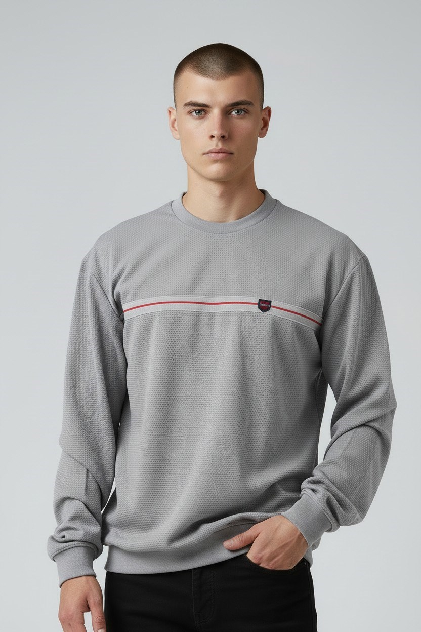 Erkek Gri Mare Jaker Kumaş Bisiklet Yaka Sweatshirt - 76577