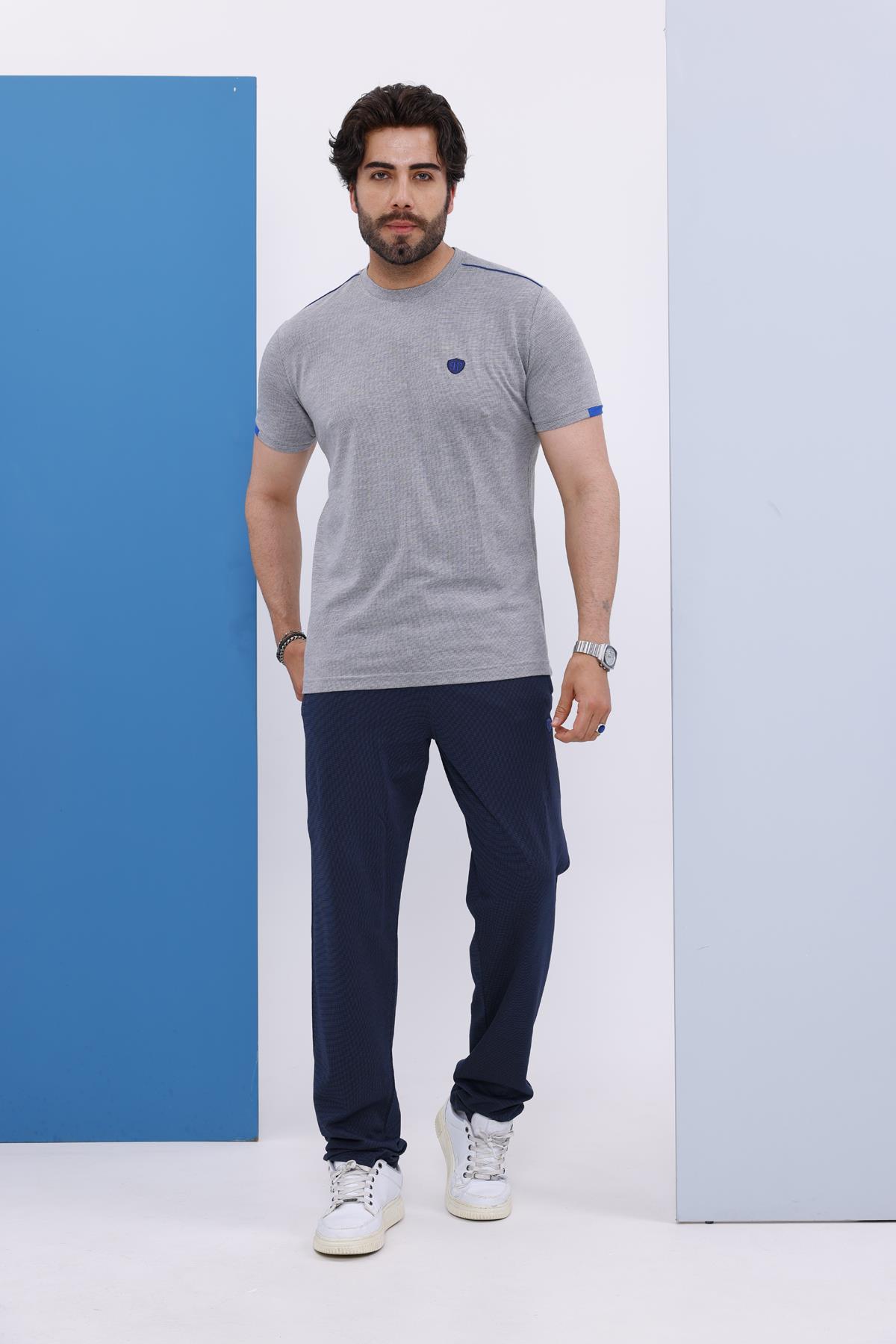 Erkek Battal Beden Açık Gri Bisiklet Yaka T-shirt Alt-üst Takımı - 130