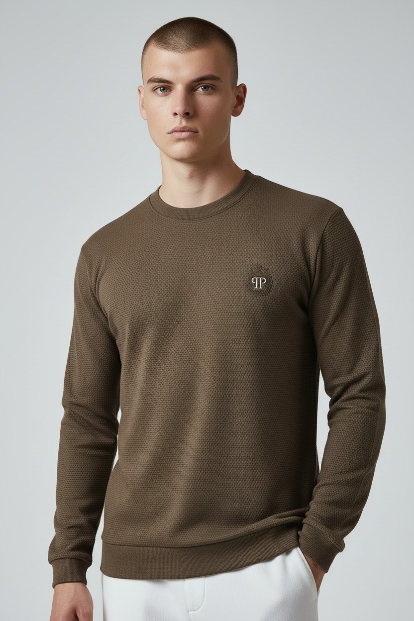 Erkek Haki Mare Jaker Kumaş Bisiklet Yaka Sweatshirt - 76566