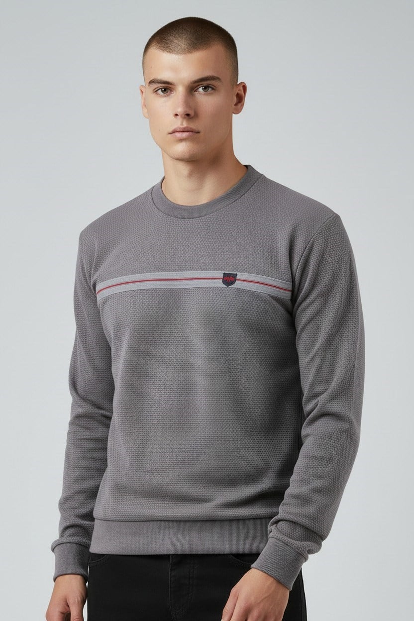 Erkek Koyu Gri Mare Jaker Kumaş Bisiklet Yaka Sweatshirt - 76577