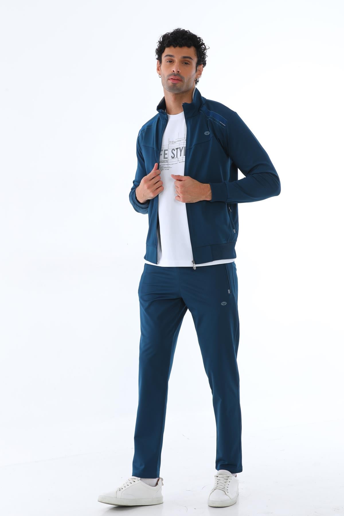 Erkek Dalgıç Kumaş Fermuarlı Eşofman Takımı