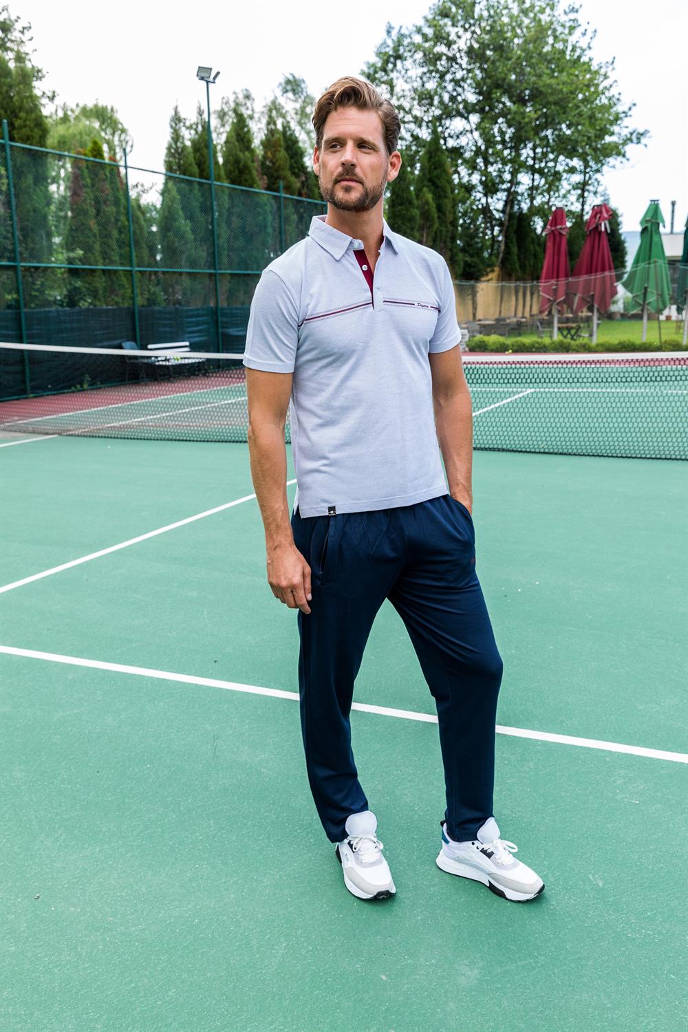 Erkek Polo Yaka Pamuk Slim Fit Dar Kesim Kısa Kol Tişört Eşofman Takımı