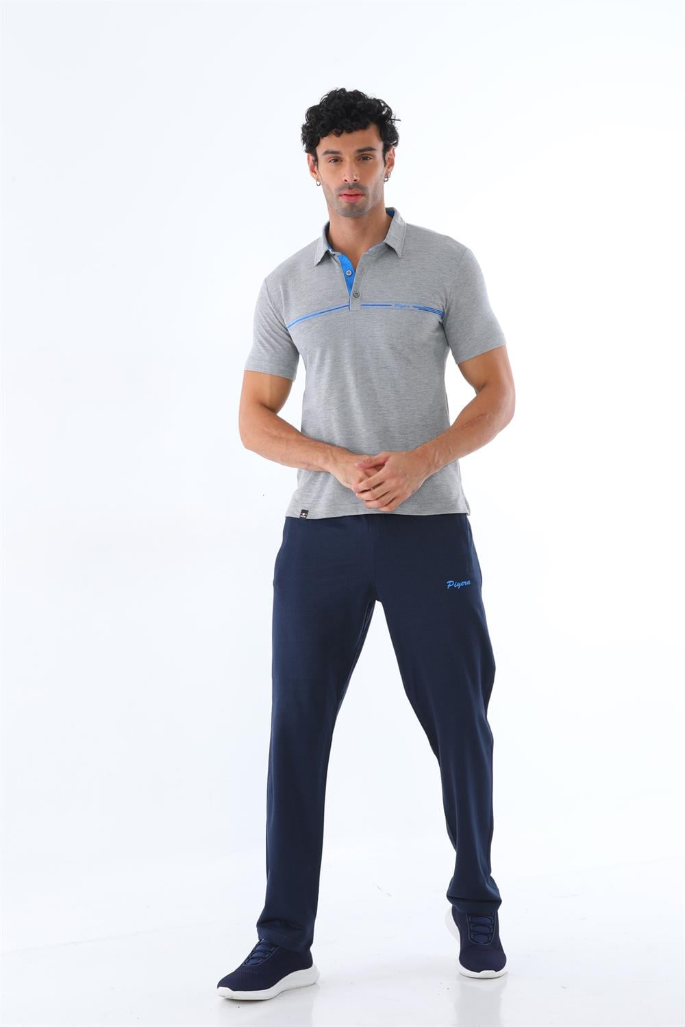 Erkek Polo Yaka Pamuk Slim Fit Dar Kesim Kısa Kol Tişört Eşofman Takımı