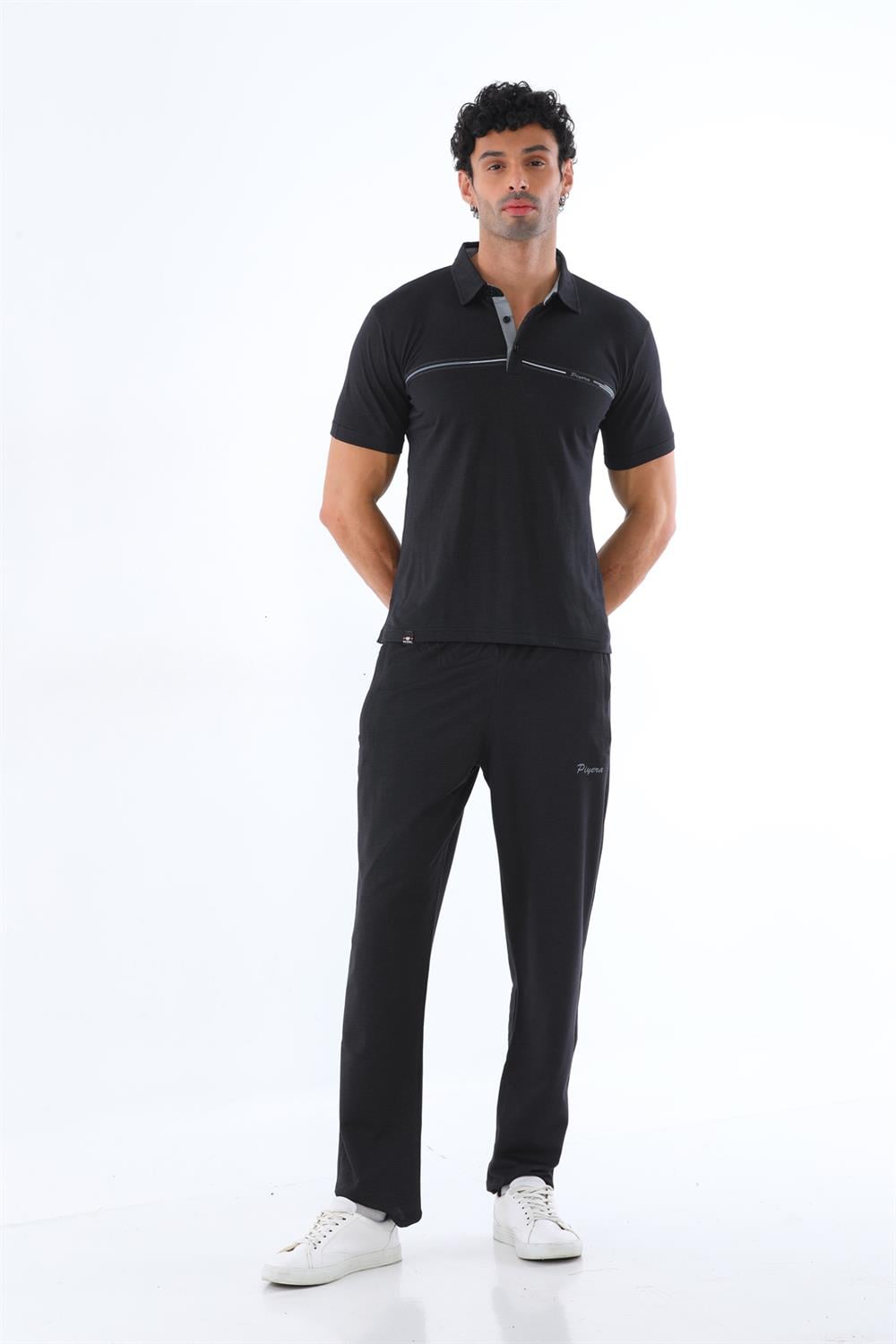 Erkek Polo Yaka Pamuk Slim Fit Dar Kesim Kısa Kol Tişört Eşofman Takımı