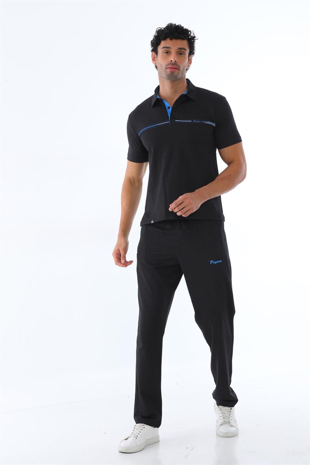 Erkek Polo Yaka Pamuk Slim Fit Dar Kesim Kısa Kol Tişört Eşofman Takımı
