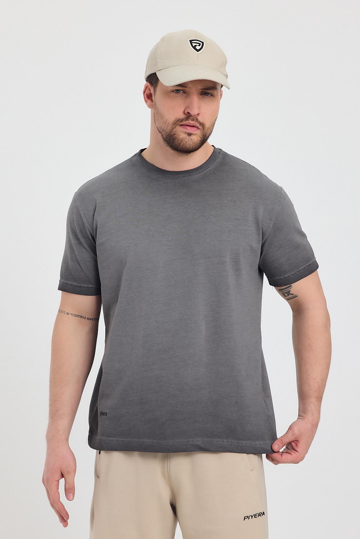 Erkek Siyah Bisiklet Yaka Yıkamalı Basic T-shirt - 165