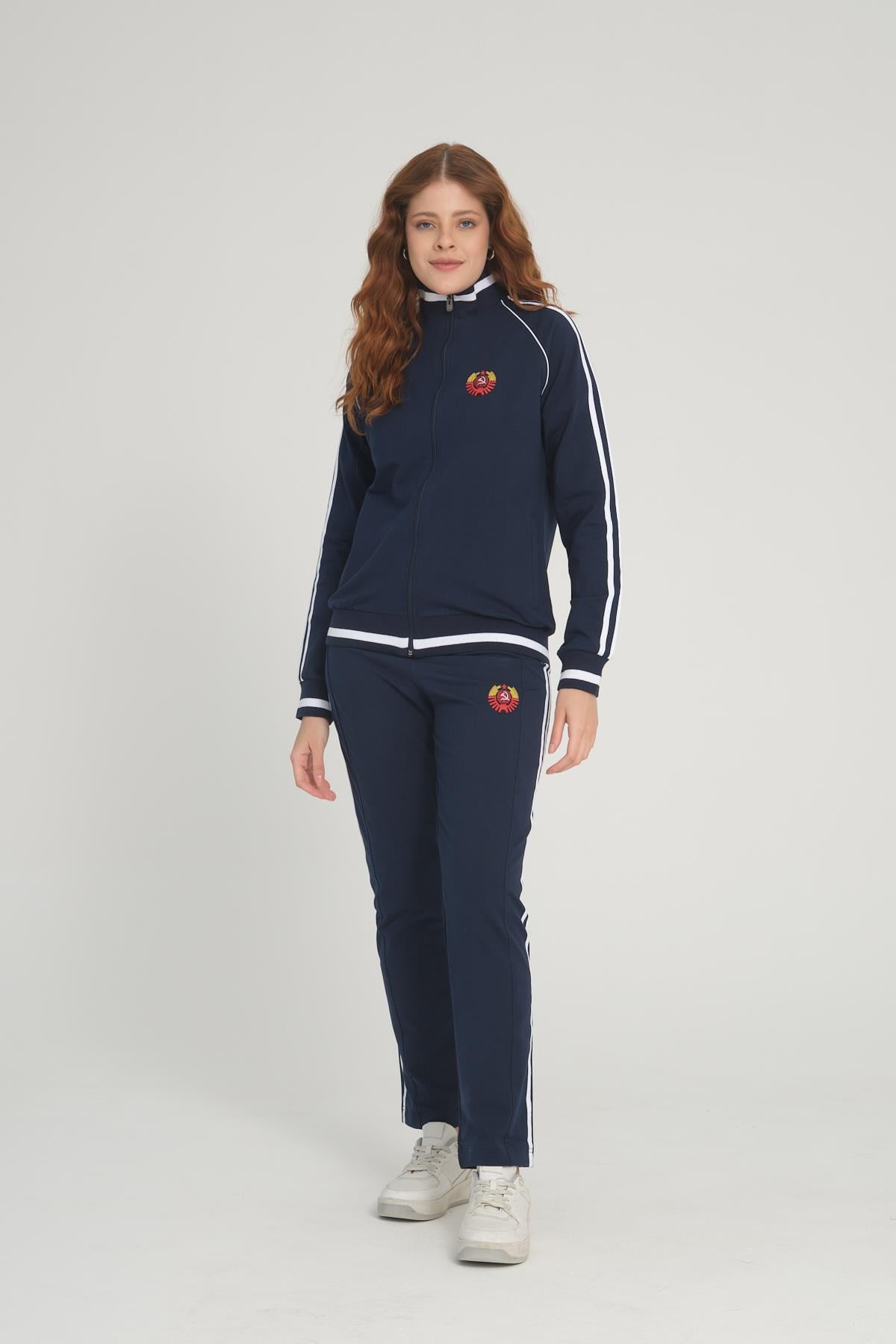 Kadın Sportswear Lacivert Fermuarlı Uzun Kol Alt Üst Eşofman Cepli Takım - 7663
