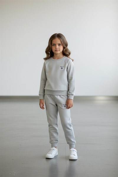Kız Çocuk Taş Renk Kol Paça Lastikli Uzun Kollu Eşofman Takımı - 40003