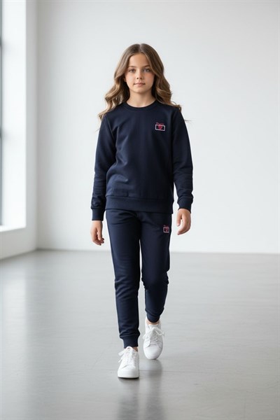 Kız Çocuk Lacivert Renk Kol Paça Lastikli Uzun Kollu Eşofman Takımı - 40003